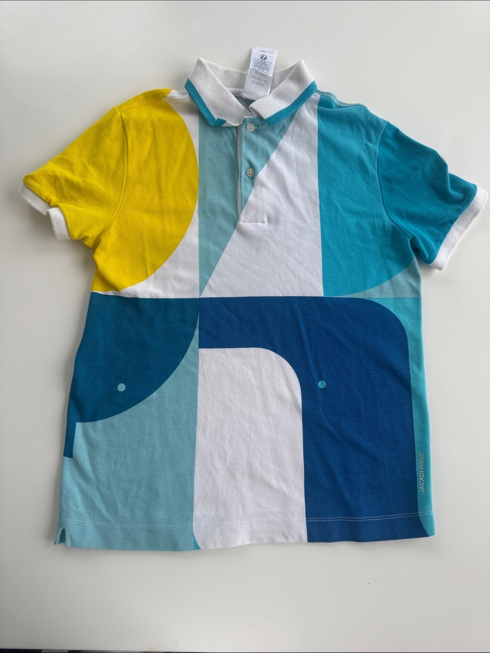 🇫🇷 JACADI Boys Cotton Pique Colorblock Graphic Polo, size 12